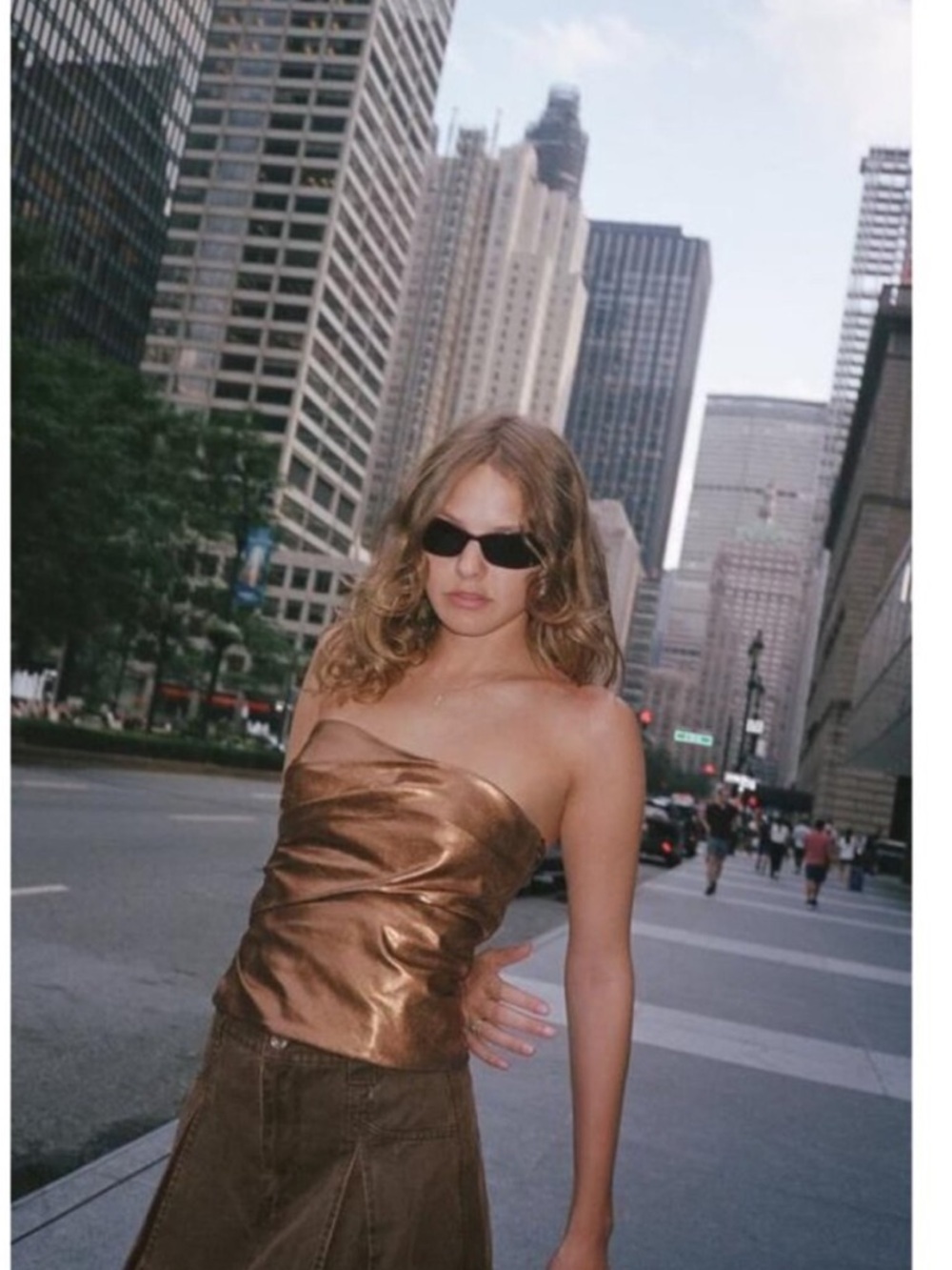 NWT Zara bronze bustier corset strapless top medium m side zip
